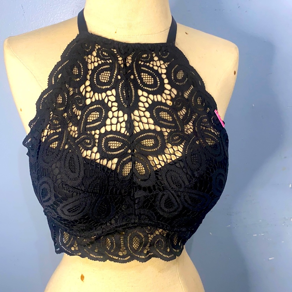 Victoria secret black lace halter bra